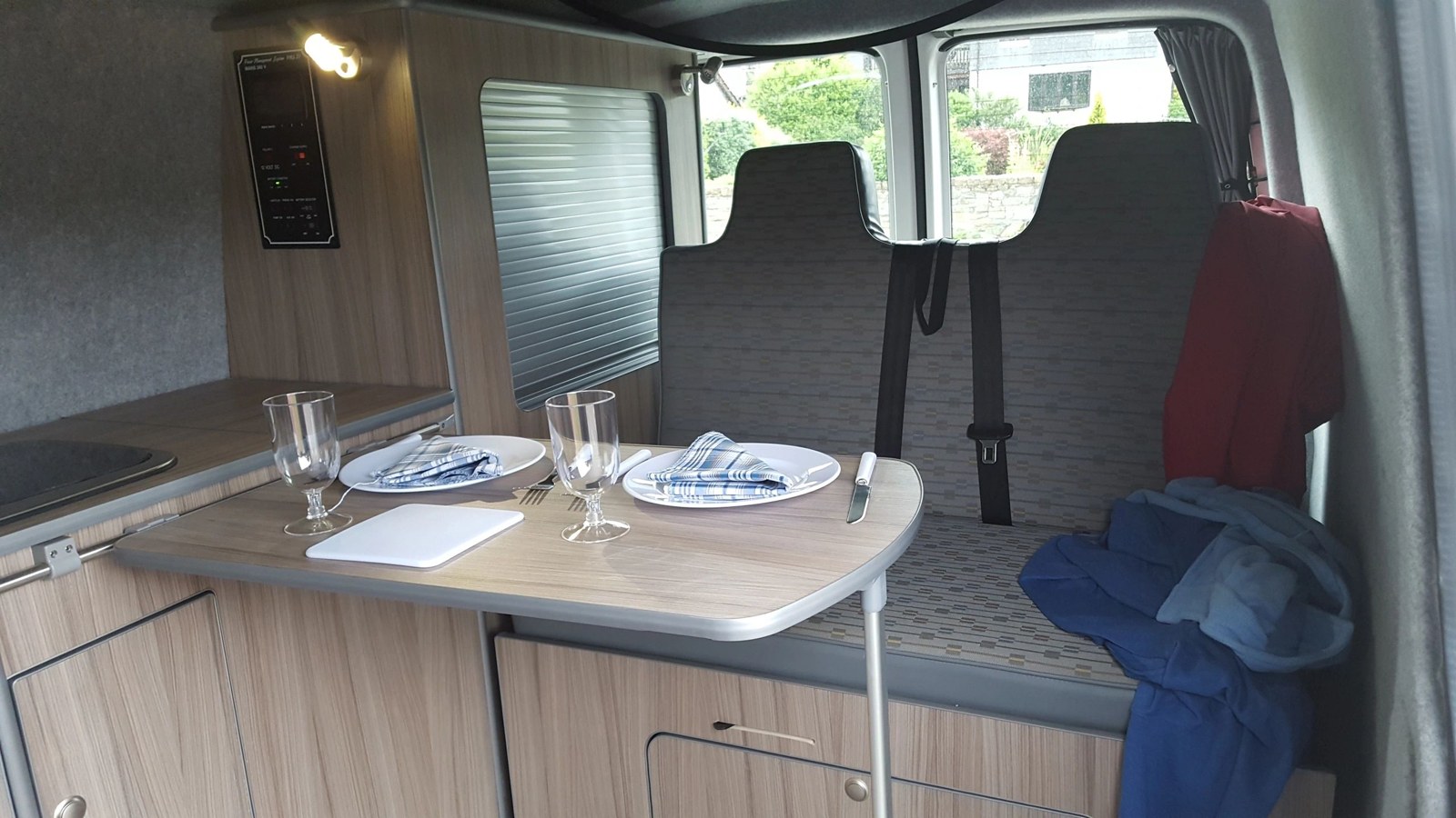 A campervan seating and dining area