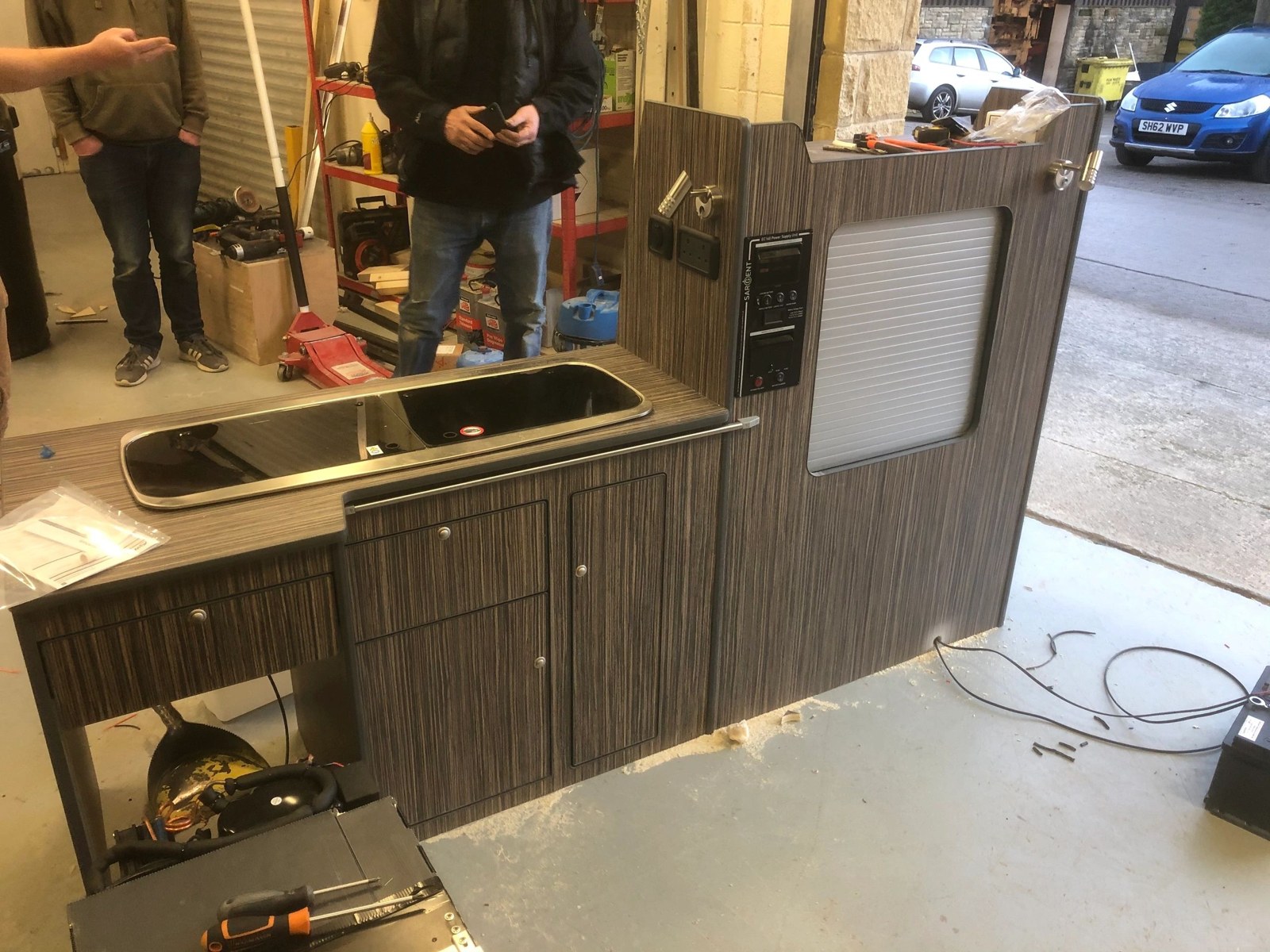 Campervan kitchen cabinetry being assembled in the workshop
