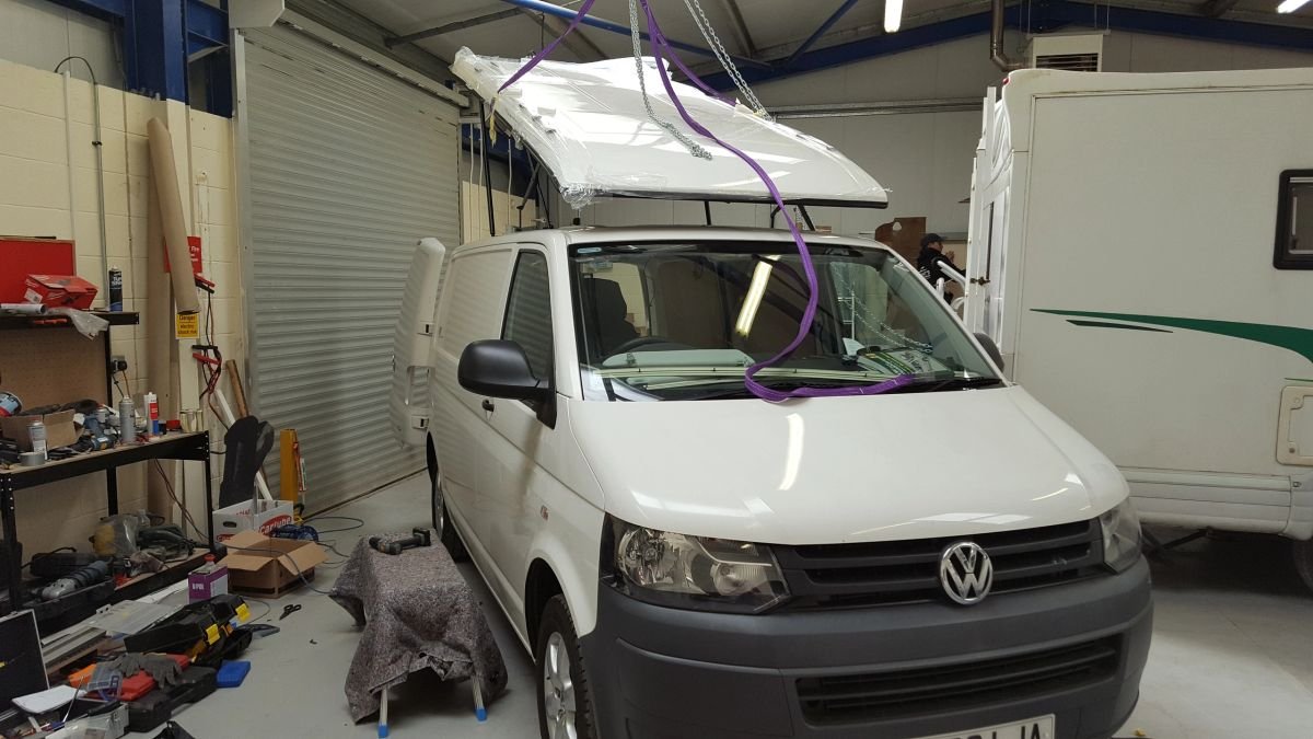 A Volkswagen van in the conversion workshop